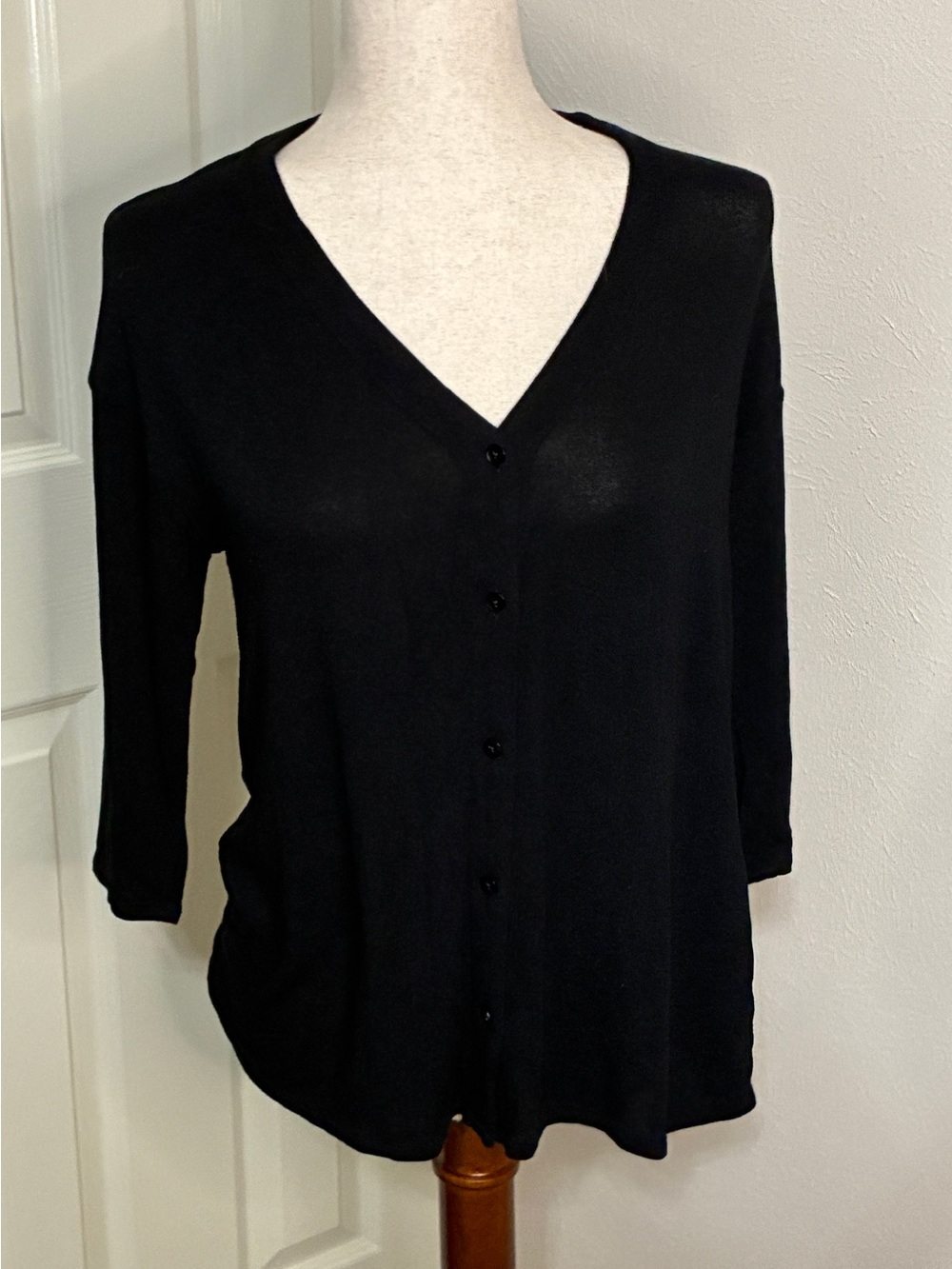 J.Jill Black Lightweight Button-Front Cardigan Sweater Size Small 3/4 Sleeve